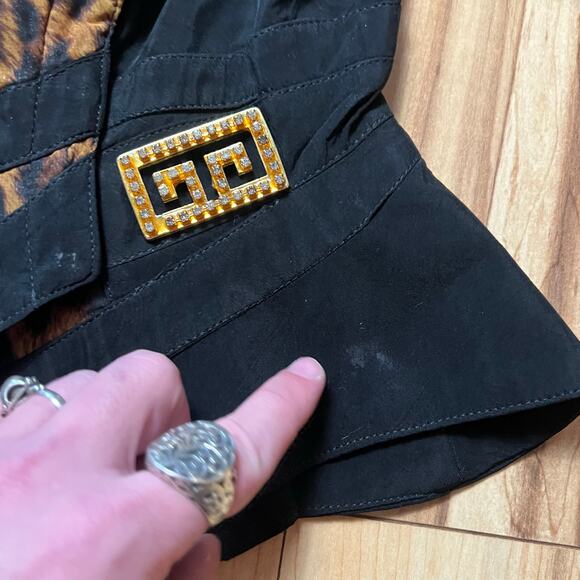 VINTAGE 80s Peplum Leopard Coat Blazer Size 4 Chiffon Glam Avant Garde - Picture 7 of 8